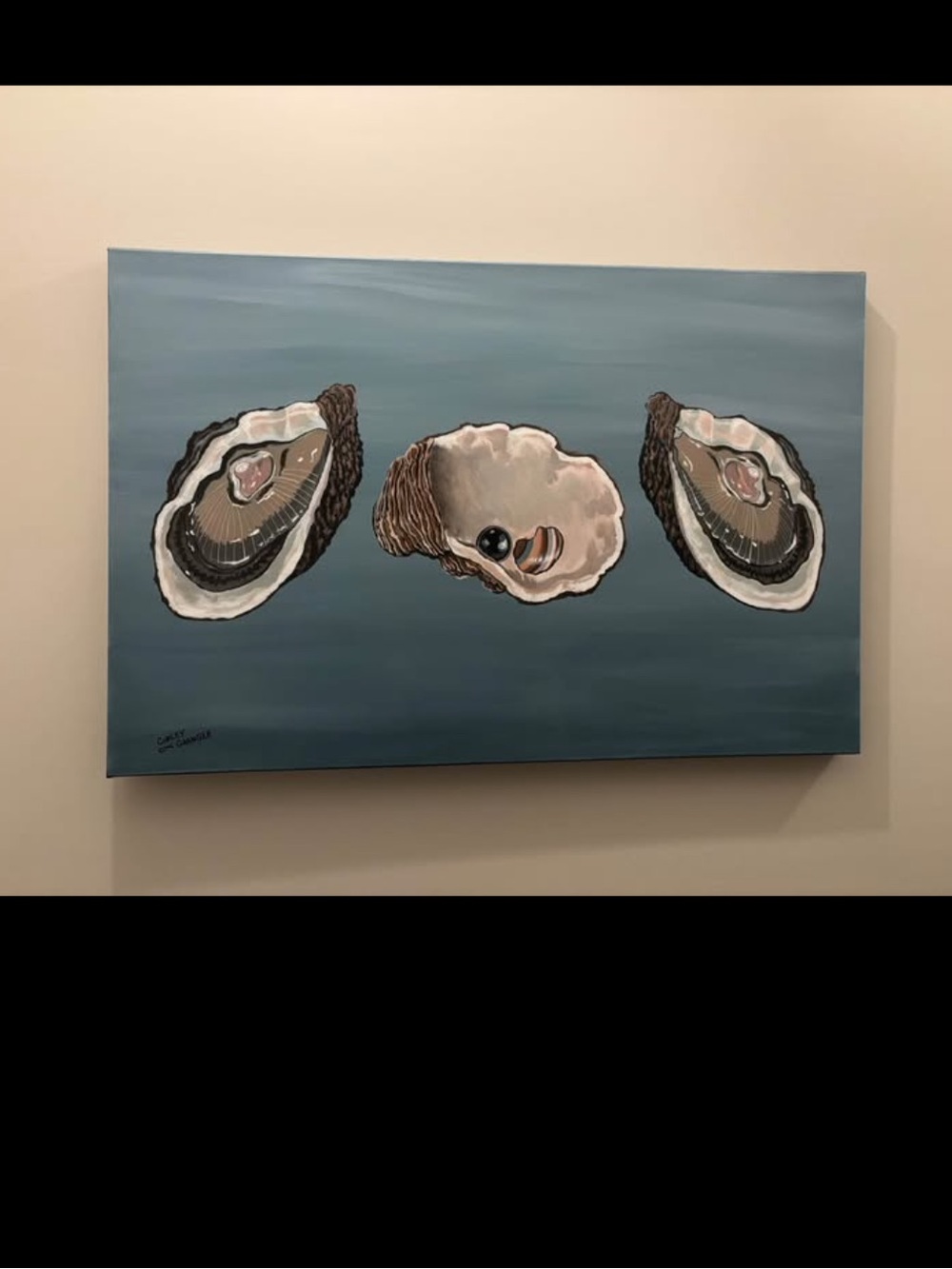 Oyster Shell Canvas Painting - Blue Coastal Painting
